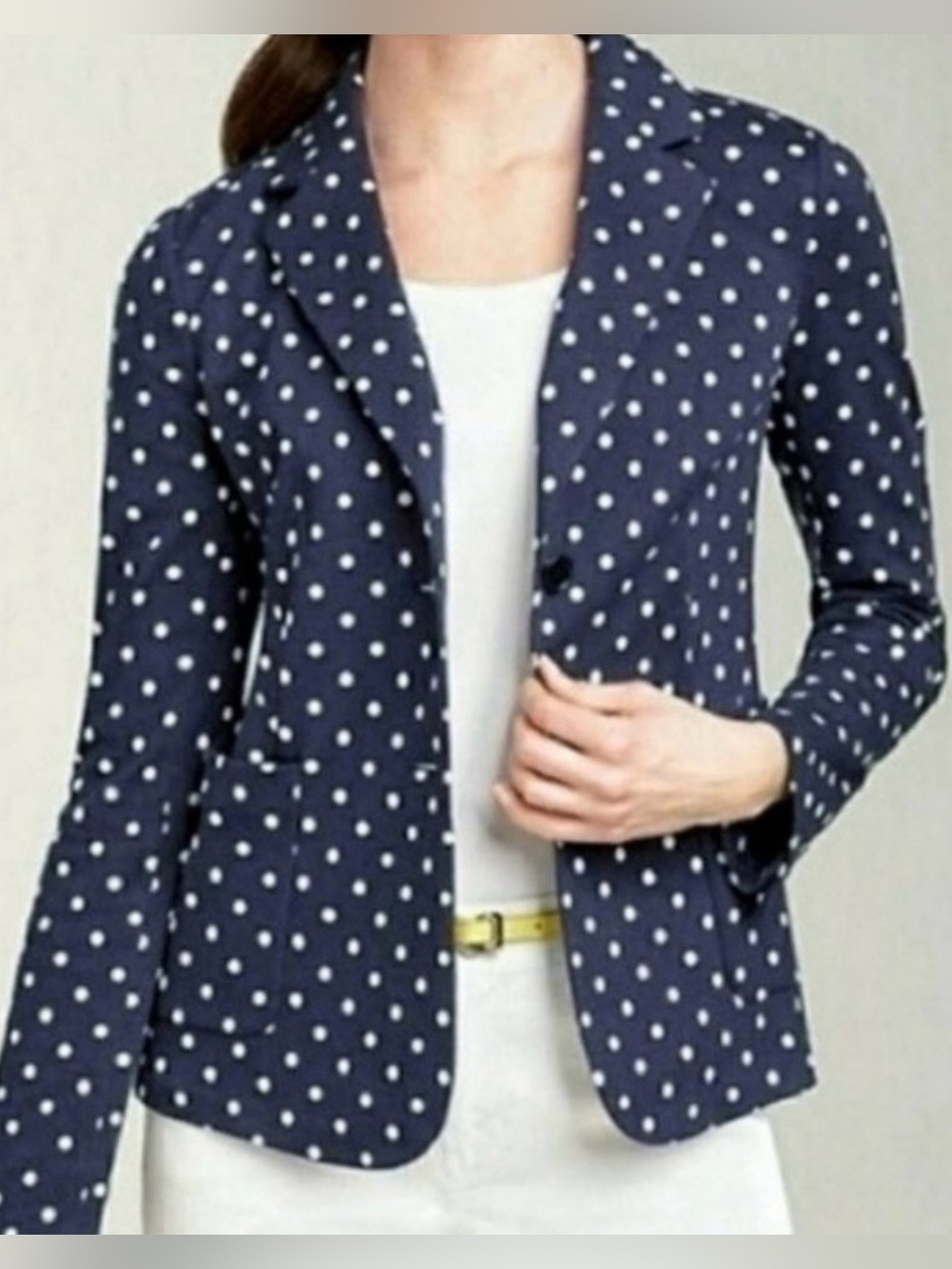 Talbots Women's 3Xp Blazer Navy Blue White Polka Dot Jacket Office Weekend Wear
